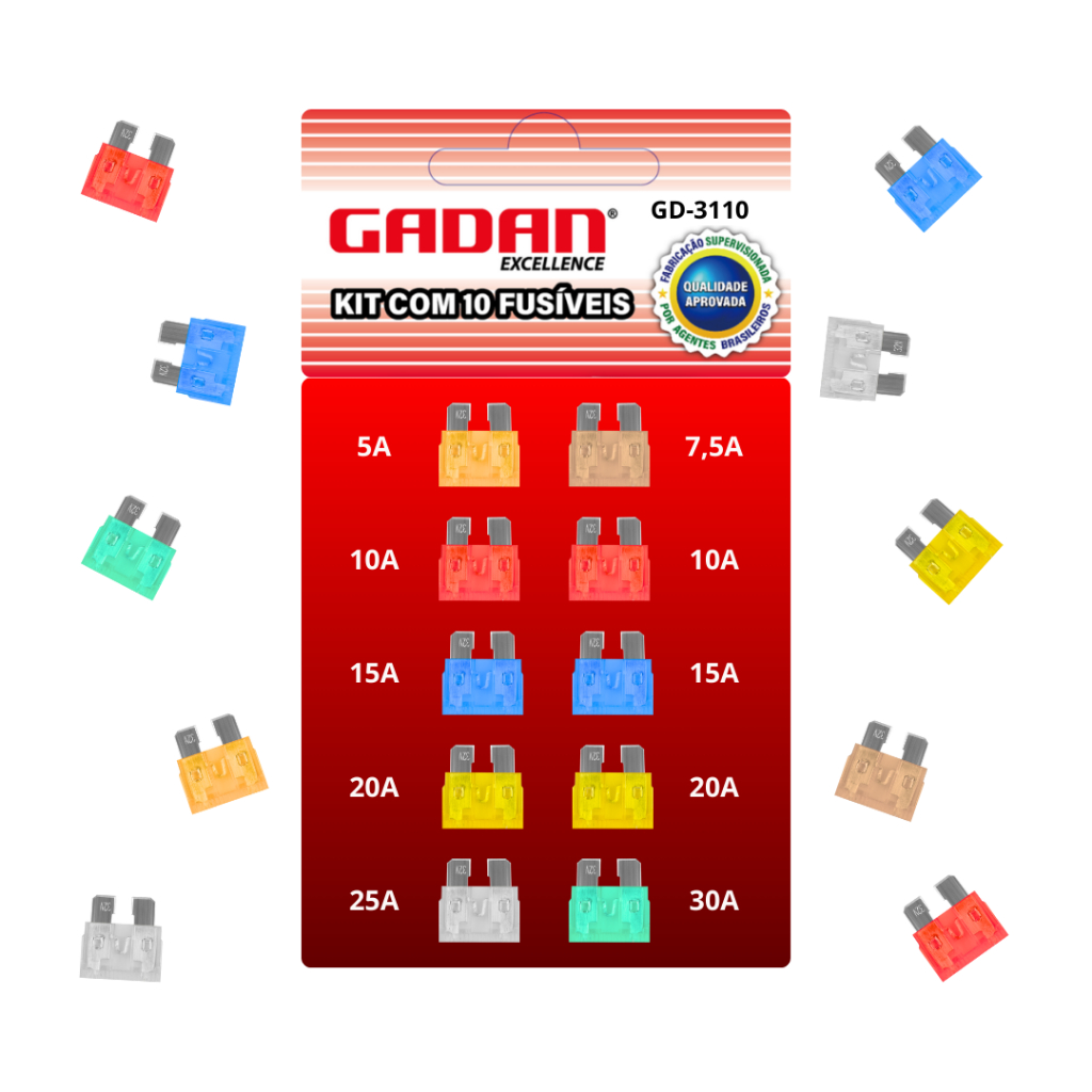 Kit Cartela fusível lamina Carro Moto caminhão 10 unidades Emergencias Mesclado 10a 15a 20a 25a 30a