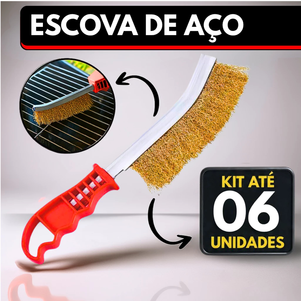 Escova de Aço Curva Profissional – Cabo Anatômico | Limpeza Pesada de Churrasqueira, Ferrugem e Serralheria em Oferta na Shopee