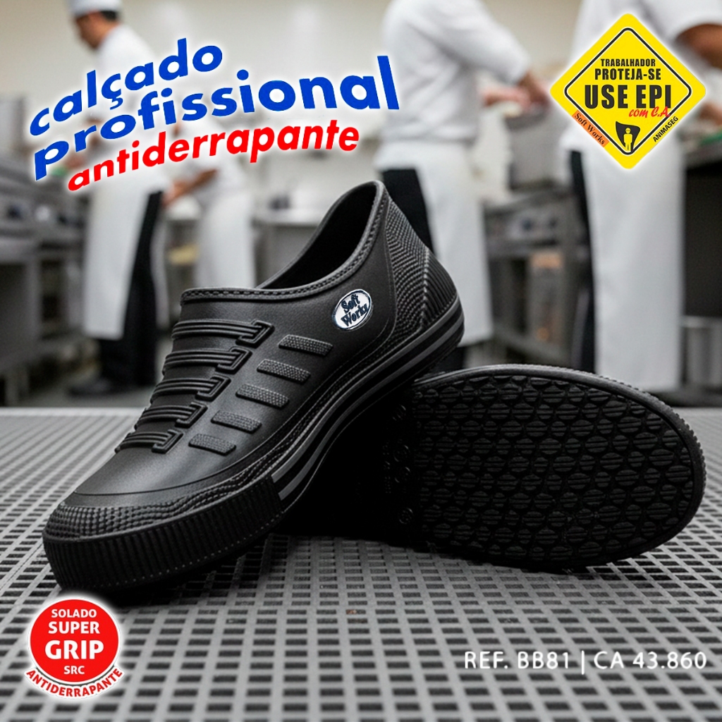 Tênis Sapato de Segurança Enfermeira Antiderrapante Medicina Cozinha Ref. BB81 calçado trabalho