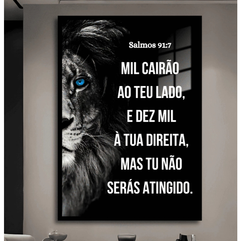 Quadro Decorativo Religioso Leão de Judá Salmos 91 Bíblia Fé Sala Quarto