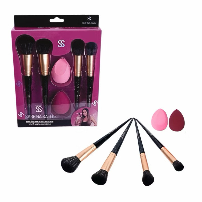 Kit 4 Pincéis + 2 Esponjas Sabrina Sato – Acabamento Perfeito