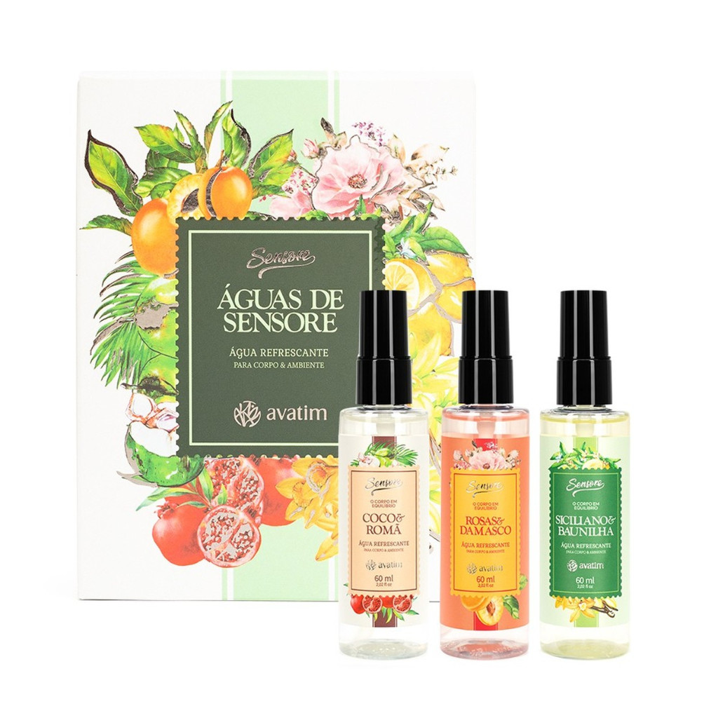 Kit Mini Águas Refrescantes - Linha Sensore - Coco & Romã, Rosas & Damasco, e Siciliano & Baunilha - Avatim