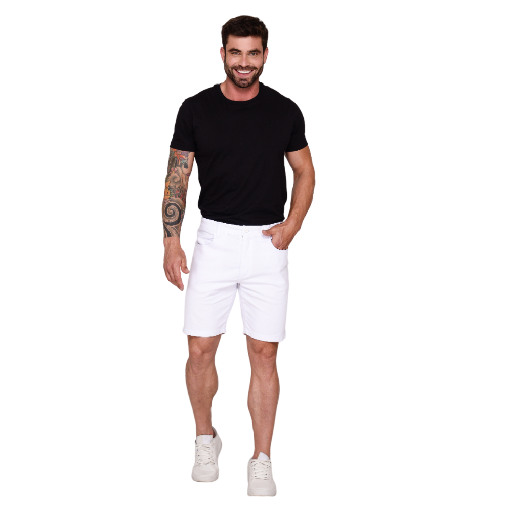 Bermuda Branca Masculina De Sarja Com Elastano Estilo Casual Confortável e Estilosa Leve Toque Macio