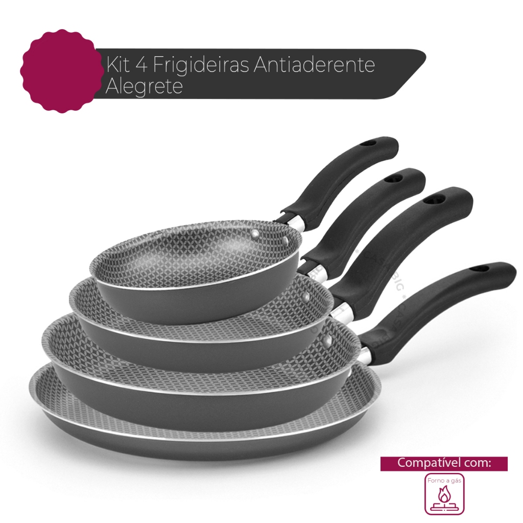 Conjunto De Frigideira 4 Peças Antiaderente Alumínio Panquequeira Fritar Ovo Sem Óleo Não Gruda
