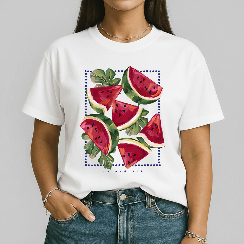 Camiseta Feminina 100% Algodão Melancia Ilustração Frutas Tropicais Moda Verão Frescor Casual Trendy em Oferta na Shopee