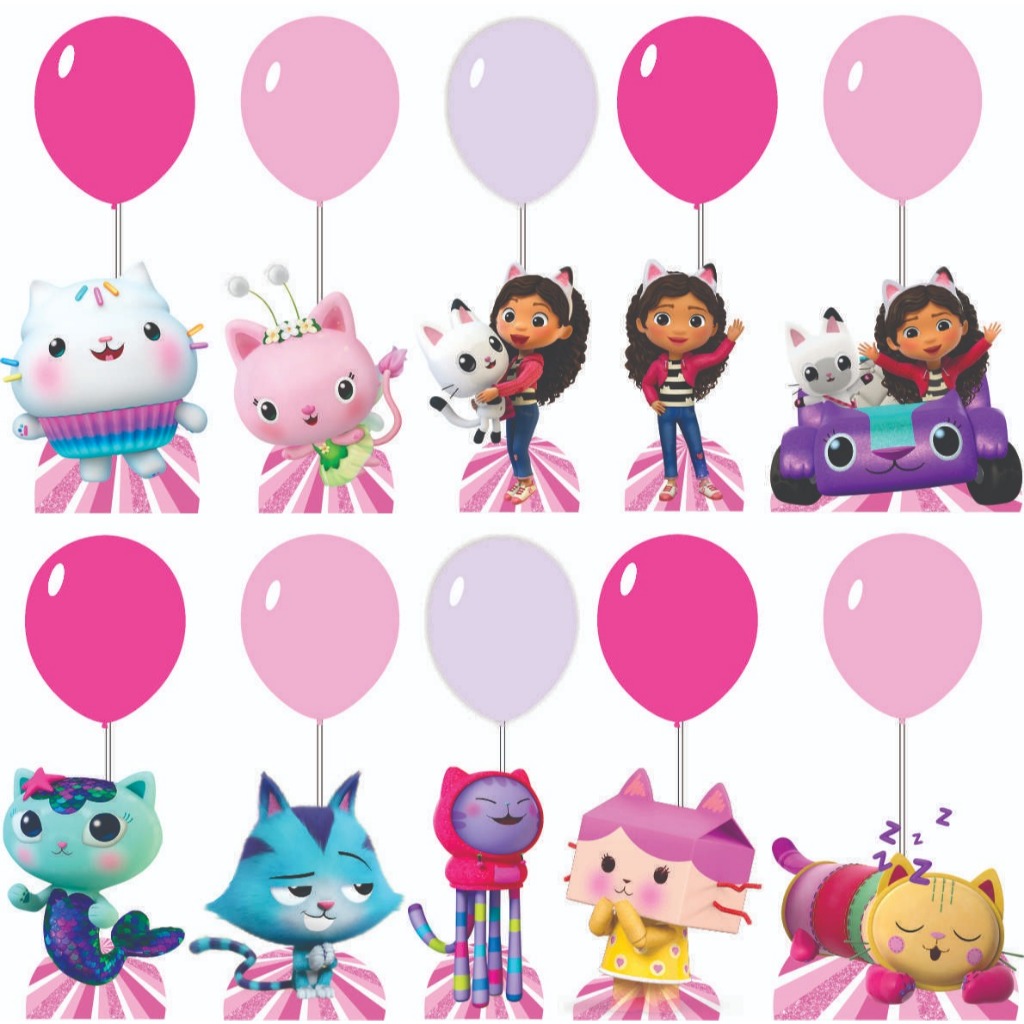 Centro De Mesa Casa Magica da Gabby Para Lembrancinha De Festa kit Display Balão E Haste De MDF