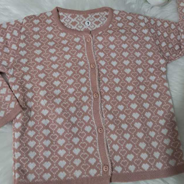 Casaquinho Jaquard Infantil Menina Tricot Corações Roupa Estilosa Menina Infantil Botões