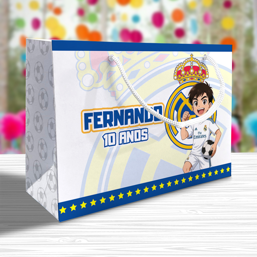 Sacolinha Real Madrid Personalizada Festa Lembrancinha Kit Festa Futebol Sacola Deitada Reta
