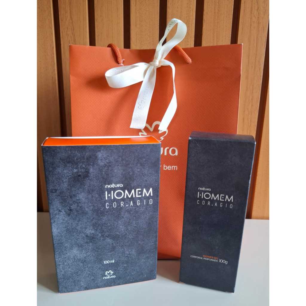 Presente Homem Cor.agio  Natura100 ml+ Shower Gel Corporal de 100ml + Sacola P Presente com seda e fita de cetim