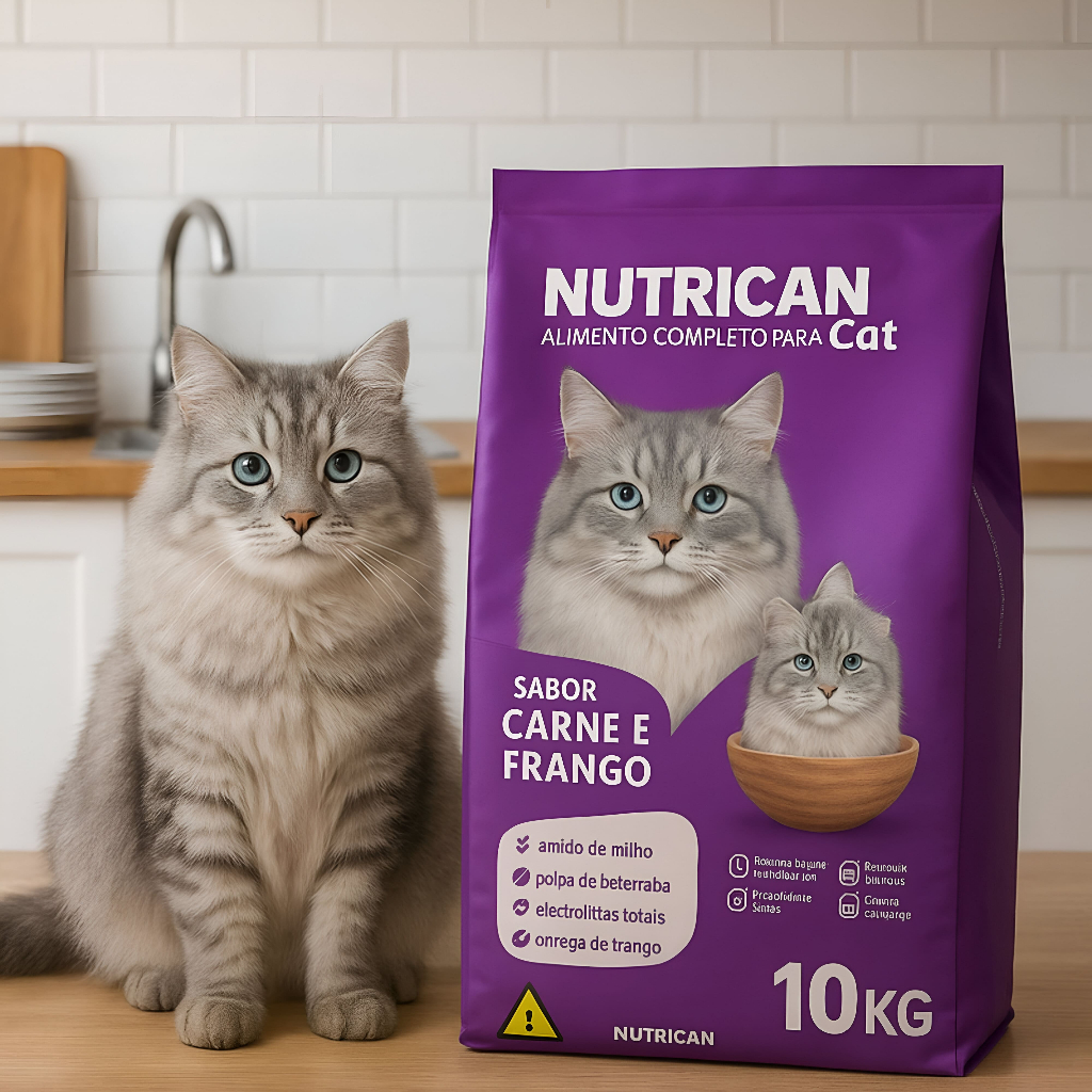 Ração para Gato Nutrican Cat Adultos (Carne e Frango) 10,1kg - Alimento para Gatos