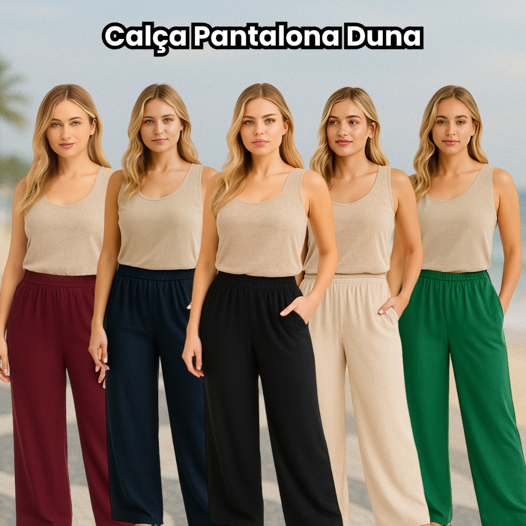 Calça Pantalona Feminina Tecido Duna com elastico na cintura calça flare folgadinha