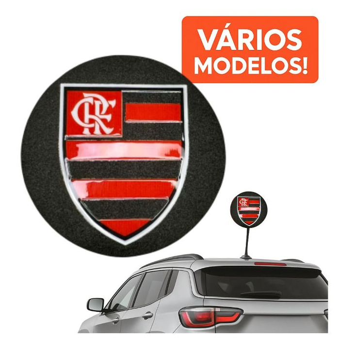 Ponteira Enfeite de Antena Flamengo - Escudo Flamengo - Preto e Vermelho - Mengão - Carro e Moto