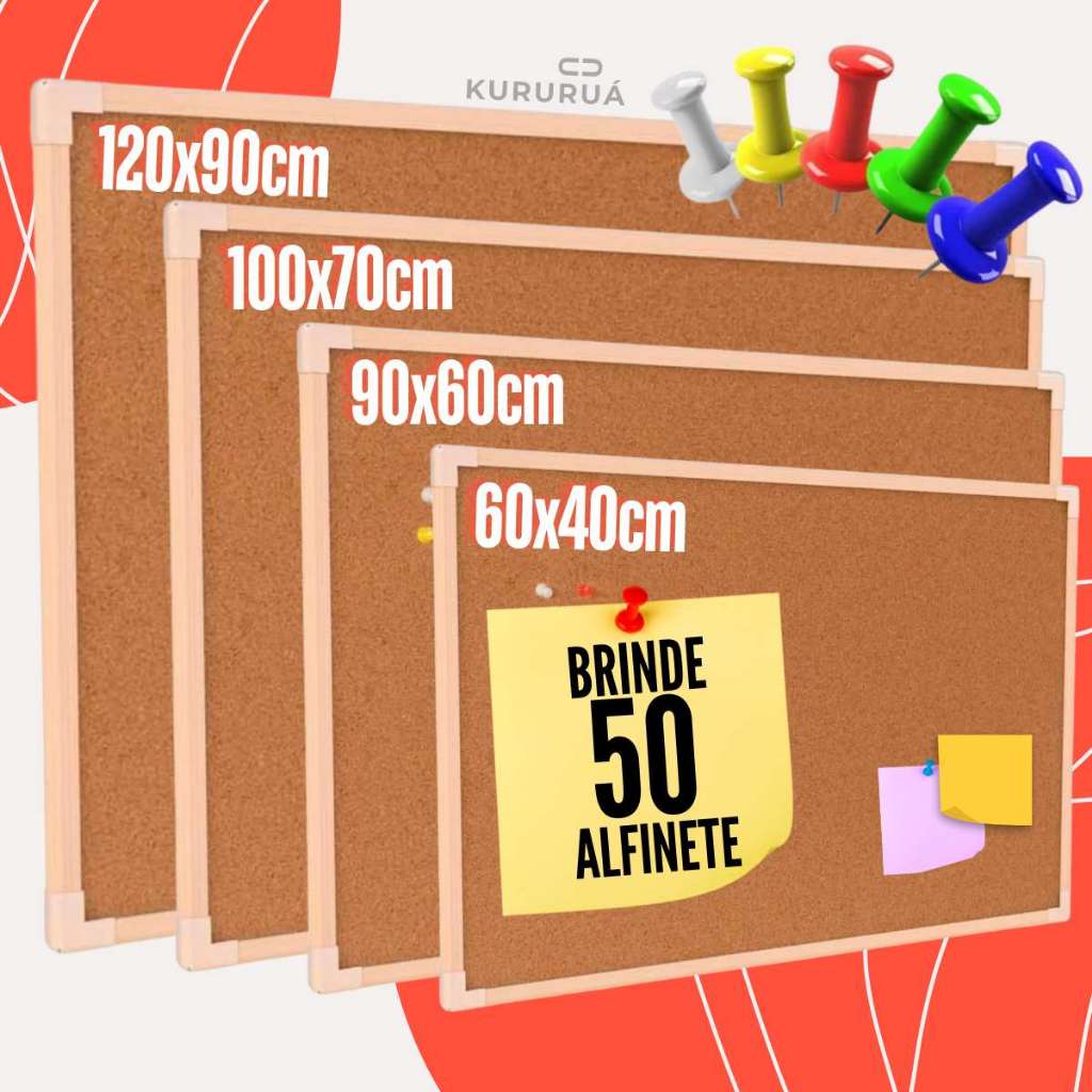 Quadro Lousa Cortiça Moldura 50 Alfinetes Avisos Recados Quadro de Avisos Anotações Diversas Medidas em Oferta na Shopee
