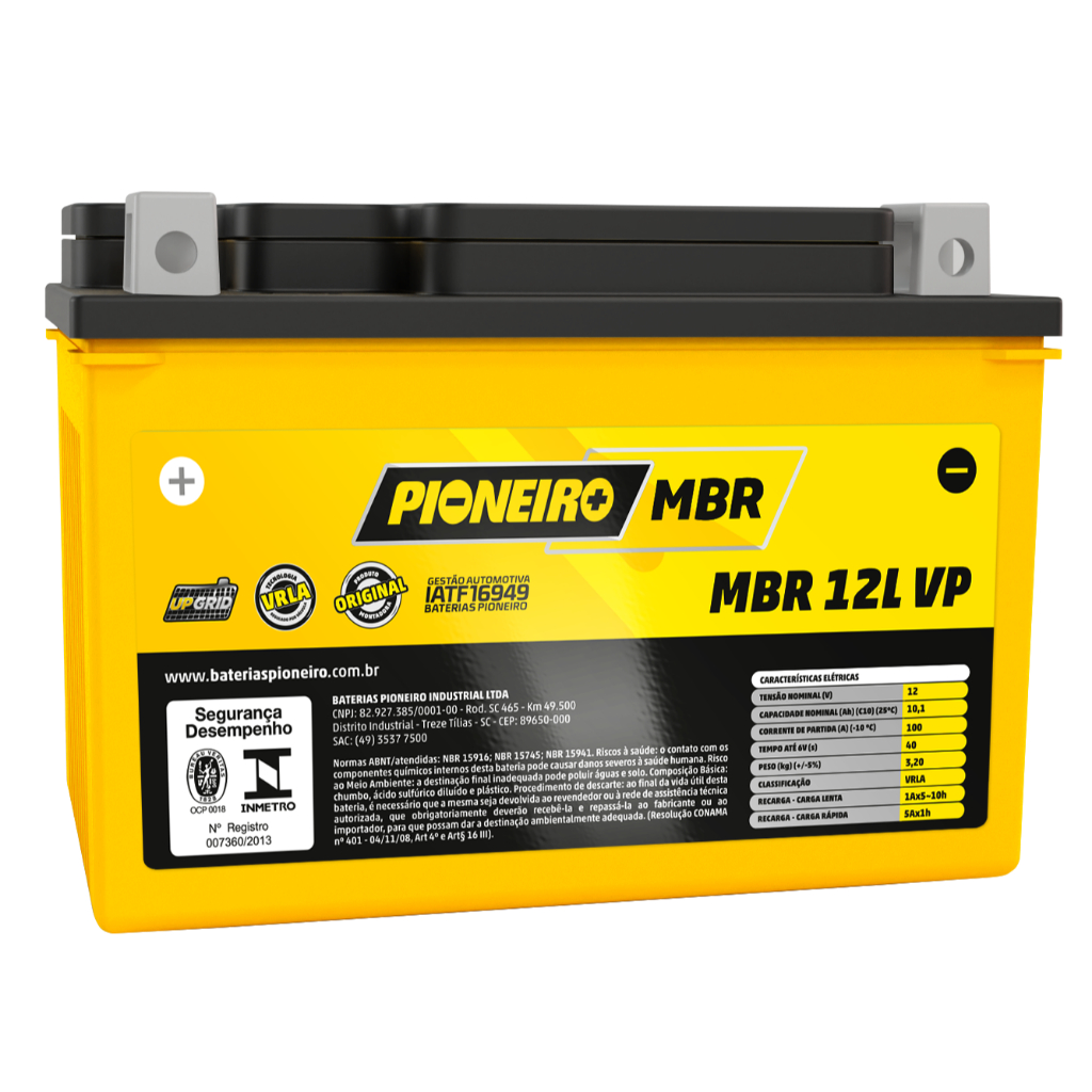 Bateria Moto Agm/vrla Pioneiro Mbr 12l Vp 12v 10,1ah