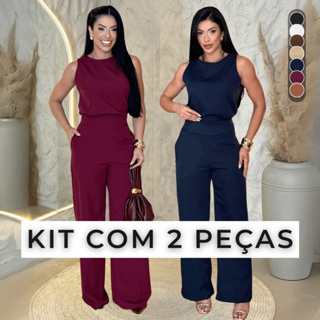 Kit 2 Conjunto Alfaiataria Feminino Calça Pantalona Blusa Regata Social Elegante em Oferta na Shopee