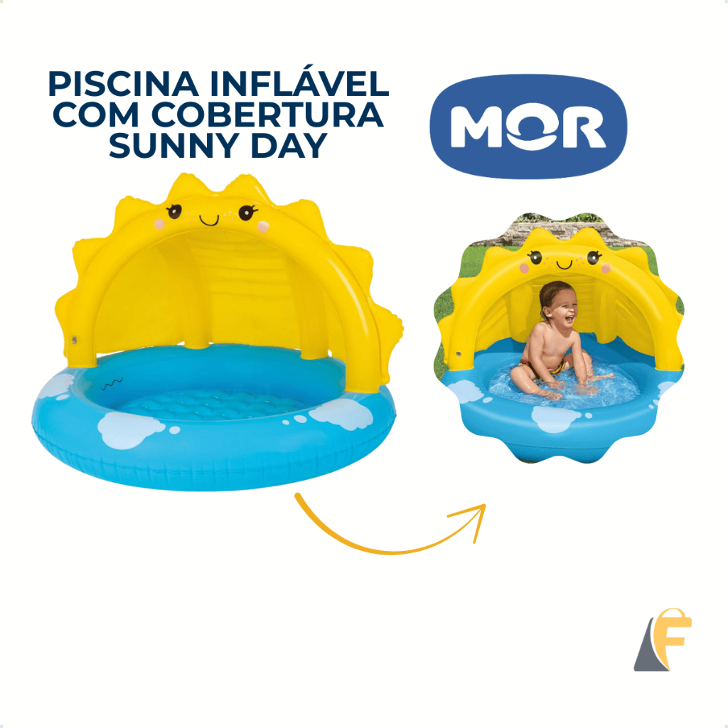 Piscina Infantil Inflável Com Cobertura Mor Sunny Day 26L Piscina Bebê Proteção para Sol