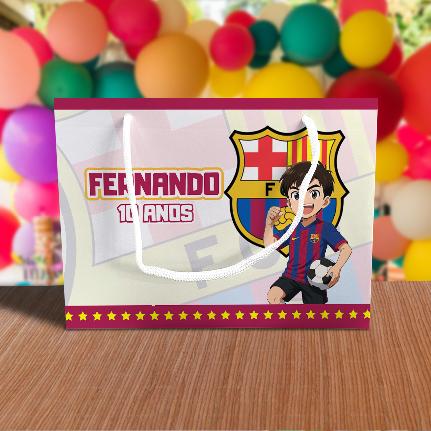 Sacolinha de Festa Barcelona Lembrancinha Personalizada Kit Festa Sacola Deitada Reta Futebol