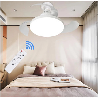 Ventilador De Teto Retratil 80W Lâmpada 3 Cores E27 Silencioso Bivolt Com Controle PREMIUM VICCOLI