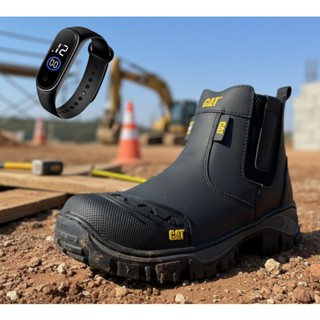 Bota de Segurança Botina CAT Bico de PVC Masculina Couro Super Confortável Palmilha em Gel em Oferta na Shopee