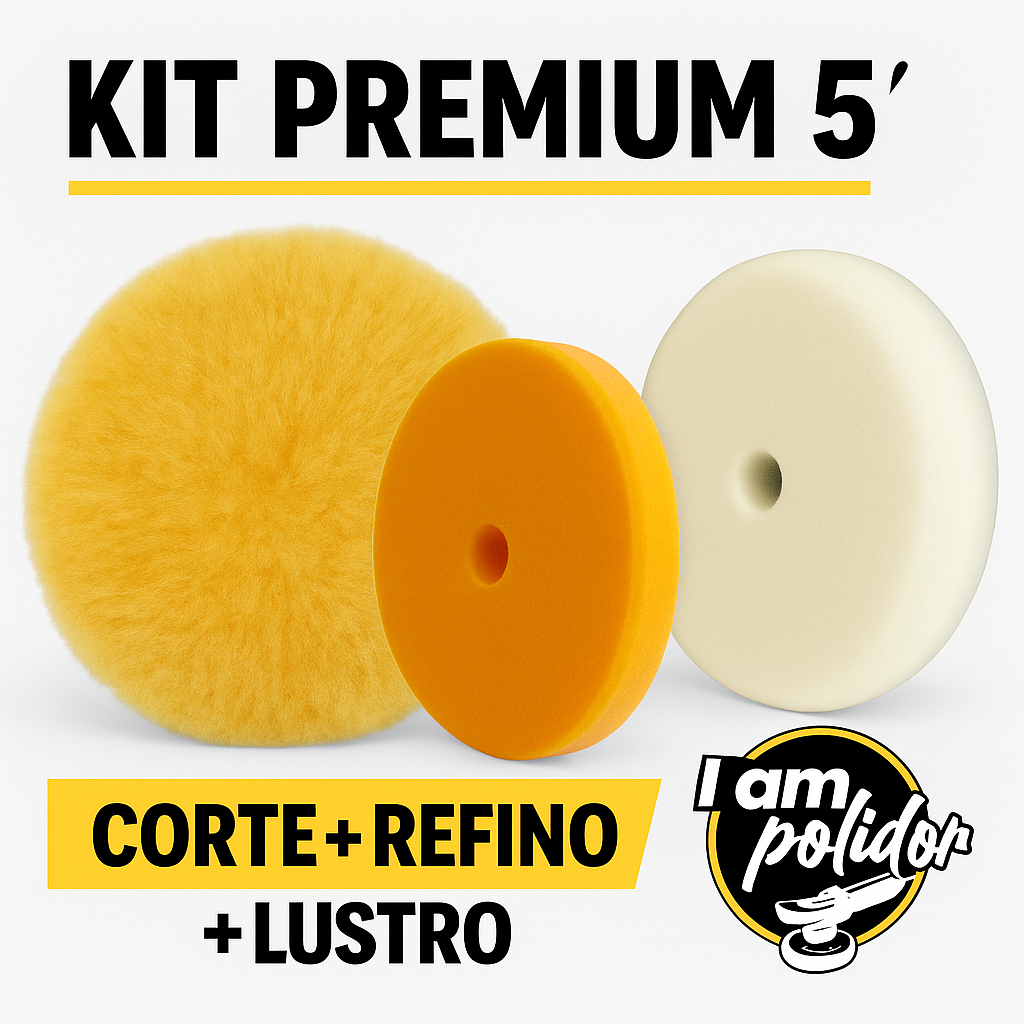 Kit 3 Boinas 5 Pol Corte Refino Lustro Espuma Lã Interface Politriz Roto Orbital Automotiva