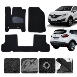 Tapete de carro para Captur Iconic Todos anos e Modelos Capacho Preto Traseiro Inteiriço 3 peças