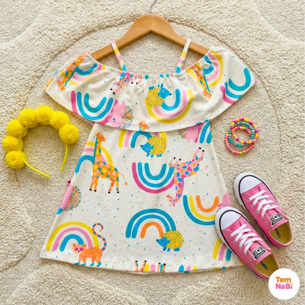 Vestido Infantil Feminino Menina Soltinho Blogueirinha Estampado Colorido