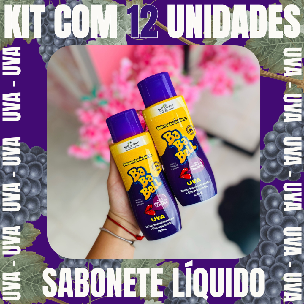 KIT 12 UNIDADES Sabonete Íntimo Líquido Feminino Frescor e Aroma de Uva 200ml BellCorpus ORIGINAL
