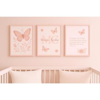 Quadro decorativo 3 peças Borboleta rosa frase decoração quarto infantil menina em Oferta na Shopee