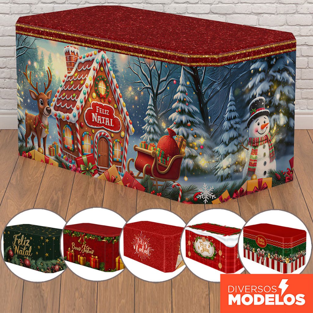 Forro de Mesa Natal Capa Decoração de Mesa Natalina Sublimado Em Tecido Veste Fácil em Oferta na Shopee