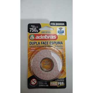 Adelbras Fita Banana dupla face espuma 200cm x 12mm cor branco
