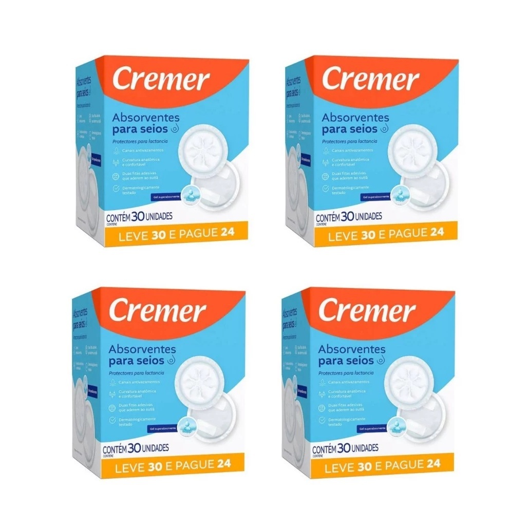 Kit Com 4 Absorvente Para Seios Cremer 120 unidades