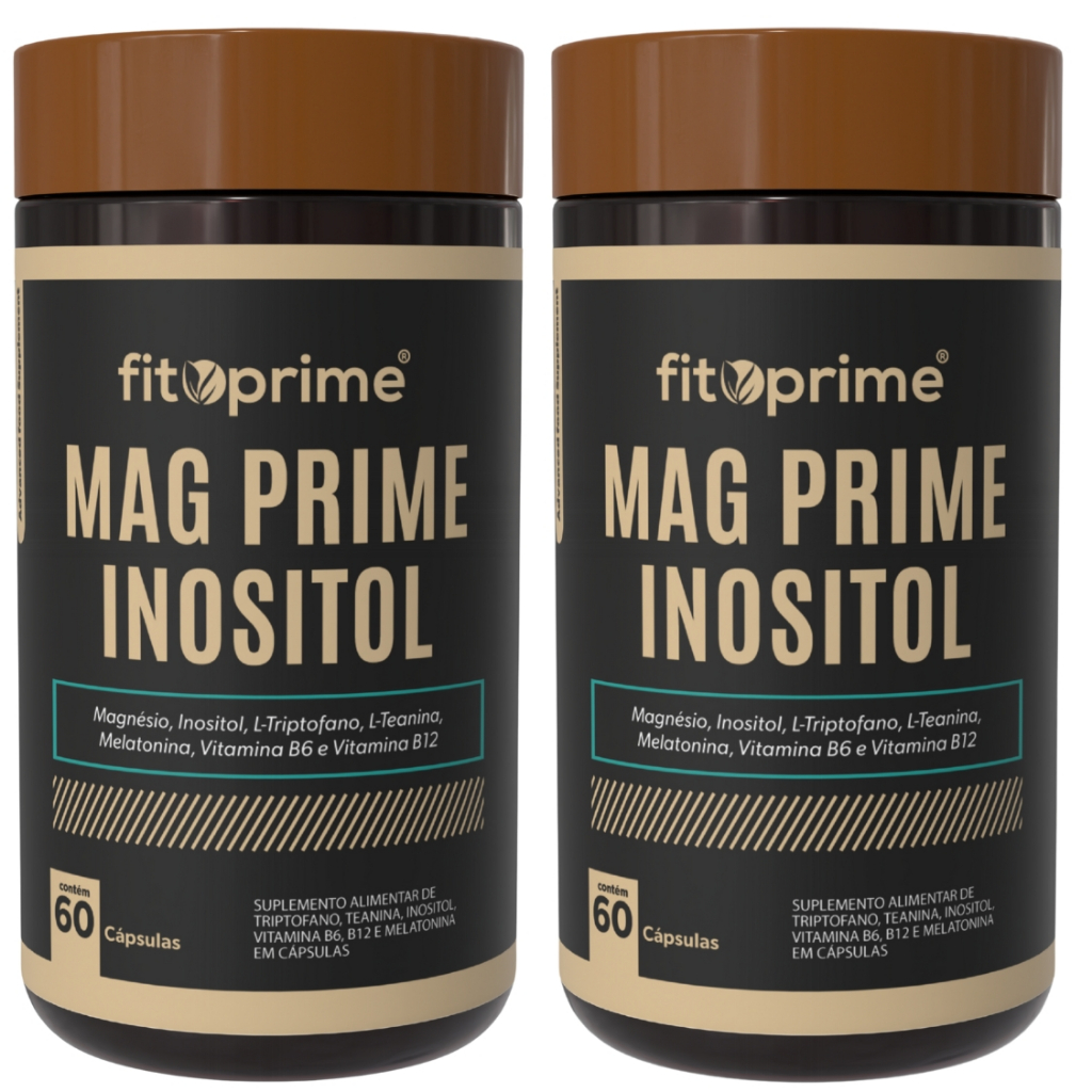 Kit 2 Mag Prime Inositol Suplemento com Magnésio Inositol Melatonina L Triptofano Vitaminas B6 B12 60 Cápsulas