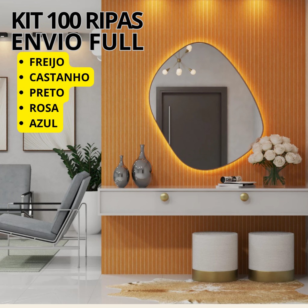 Kit 100 Placas Adesivas 45x11cm De Painel Ripado Ripa Autocolante em MDF PREMIUM