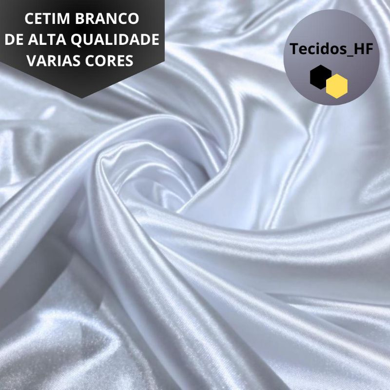 20 Metros Tecido Cetim Charmousse Branco Alta Qualidade em Oferta na Shopee
