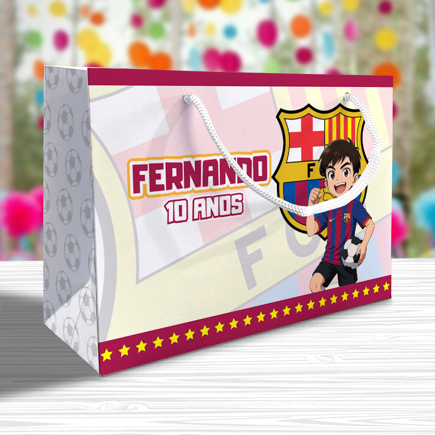 Sacolinha Barcelona Personalizada Festa Lembrancinha Kit Festa Futebol Sacola Deitada Reta