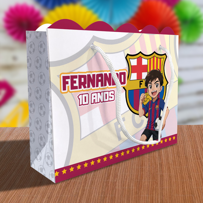Sacolinha Barcelona Ondulada Personalizada Festa Lembrancinha Kit Festa Futebol Sacola Barça