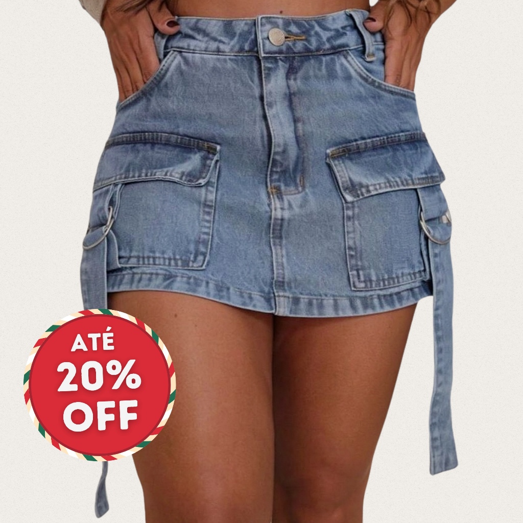Short-Saia Cargo Jeans Feminino Estilo Utilitário e Confortável em Oferta na Shopee
