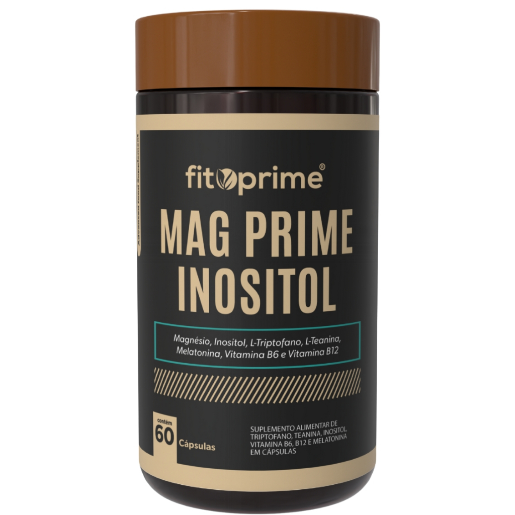 Mag Prime Inositol Suplemento com Magnésio Inositol Melatonina L Triptofano Vitaminas B6 B12 60 Cápsulas