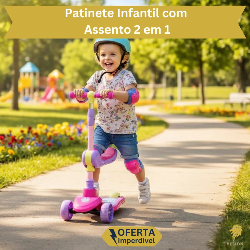 Patinete Infantil com Assento 2 em 1 Scooter Dobrável 3 Rodas Unissex