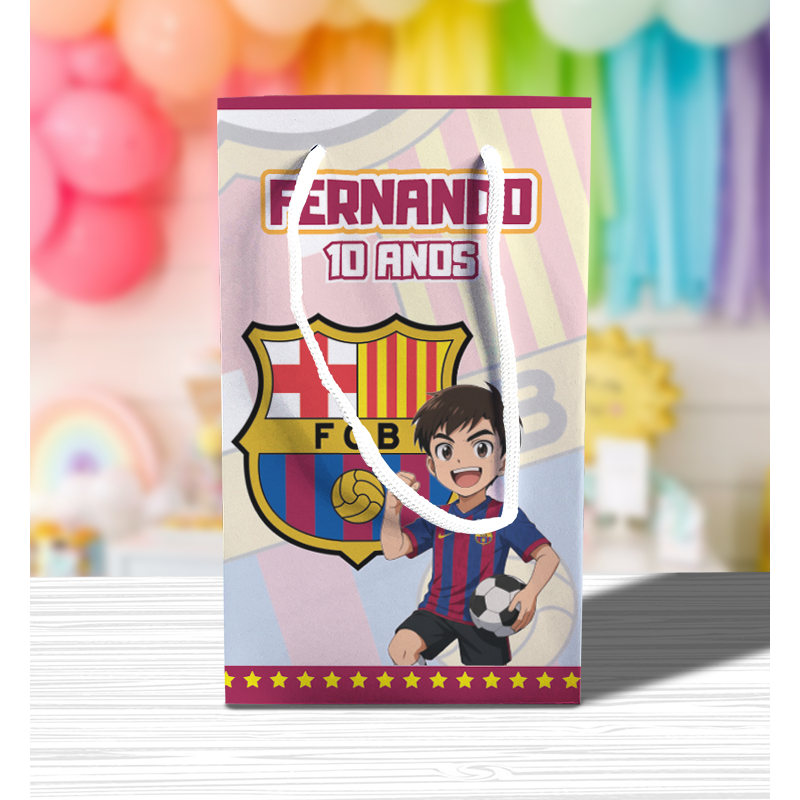 Sacolinha de Festa Barcelona Lembrancinha Personalizada Kit Festa Sacola Pé Futebol