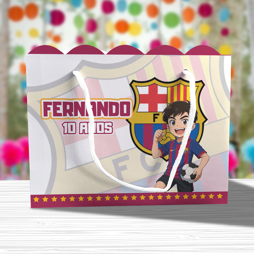 Sacolinha de Festa Barcelona Lembrancinha Personalizada Kit Festa Sacola Ondulada Futebol