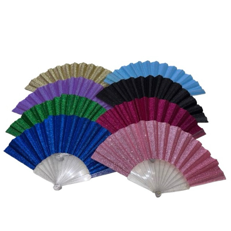 Leque De Mão Super Brilho Glitter Show Festivais Festas Decoração 23x42cm