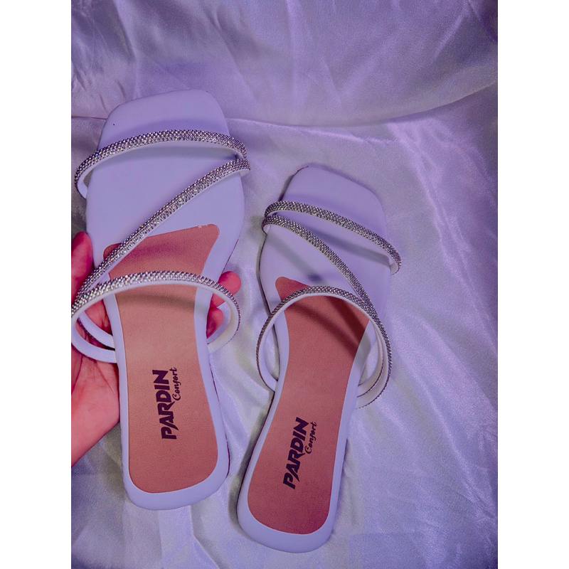Rasteirinha Sandália Feminina Branca com Brilho – Fashion, Macia e Moderna em Oferta na Shopee