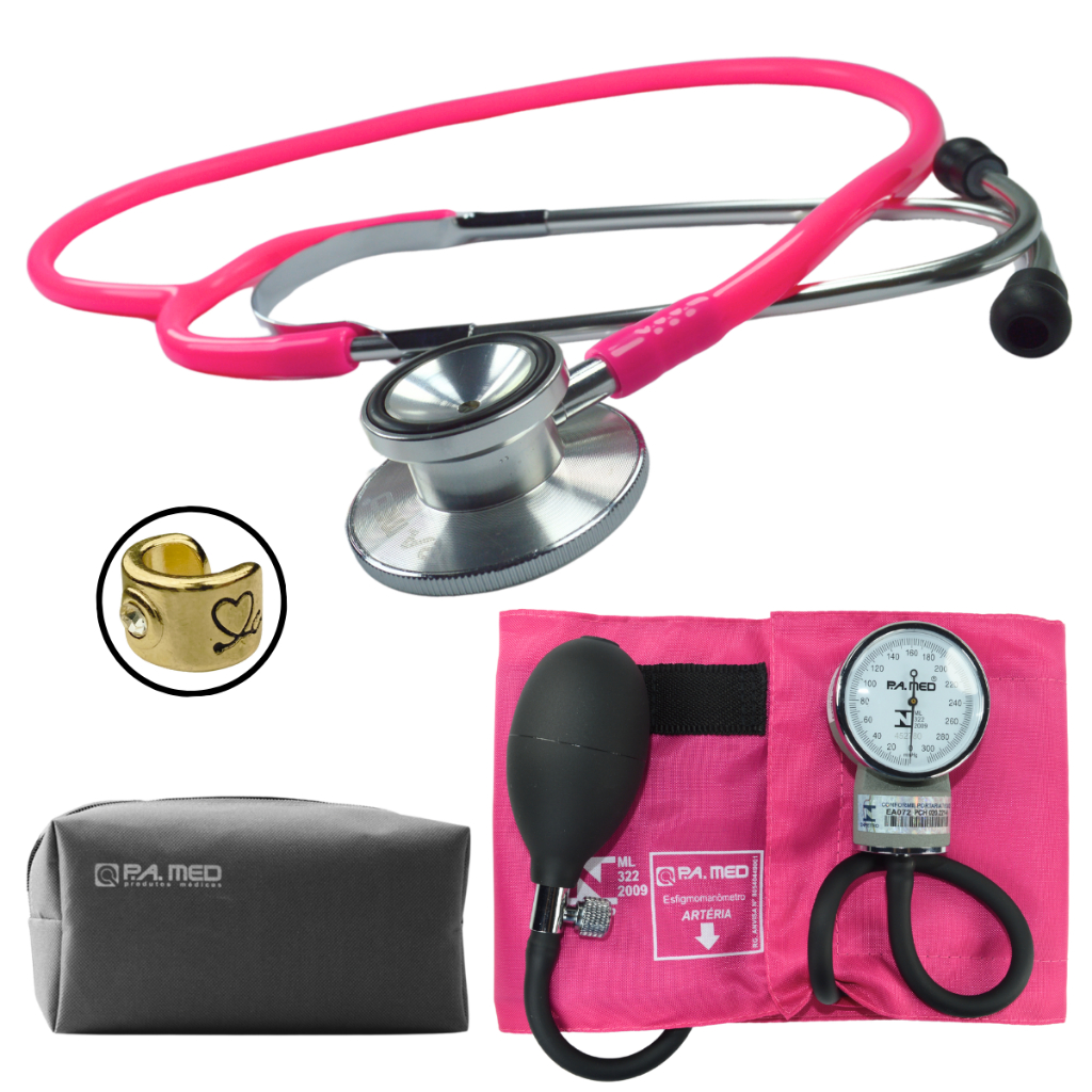 Kit Enfermagem Aparelho Pressão Velcro Estetoscópio Duplo Duosson Premium Adulto Protetor