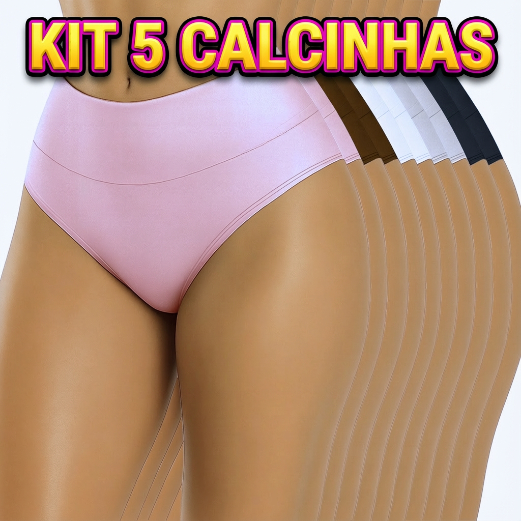 KIT 5 Calcinha Cós Alto Feminina Modeladora Cós Duplo Zero Barriga Microfibra Confortável Power Fitness Pós Parto em Oferta na Shopee