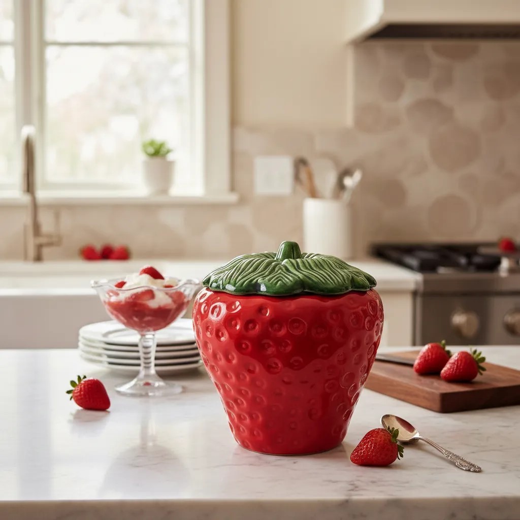 Pote Compoteira De Morango Em Porcelana Decoração Cozinha Vermelho