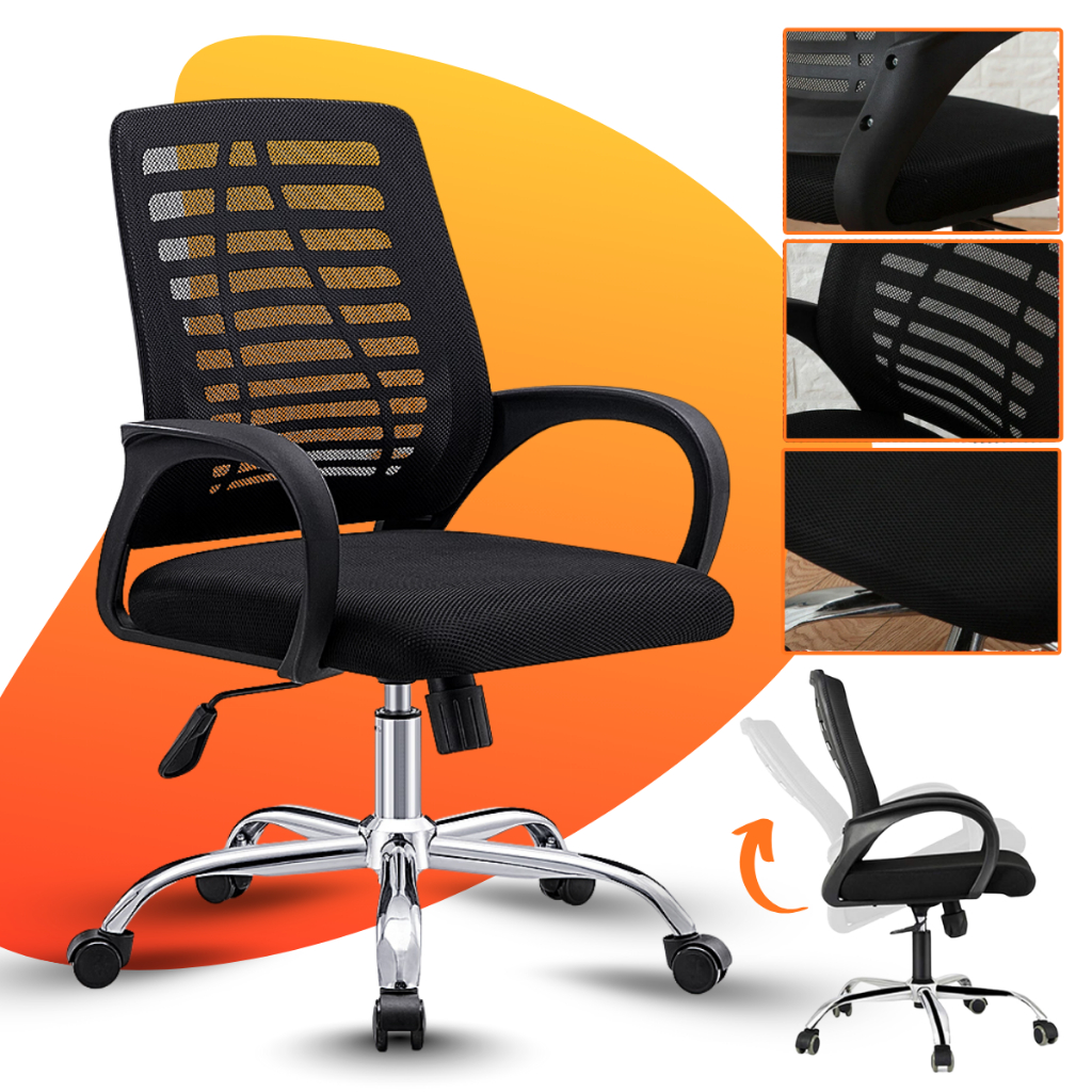 Cadeira de Escritorio Tela Mesh Ergonômica Giratoria Home Office Computador Ergometrica Preta
