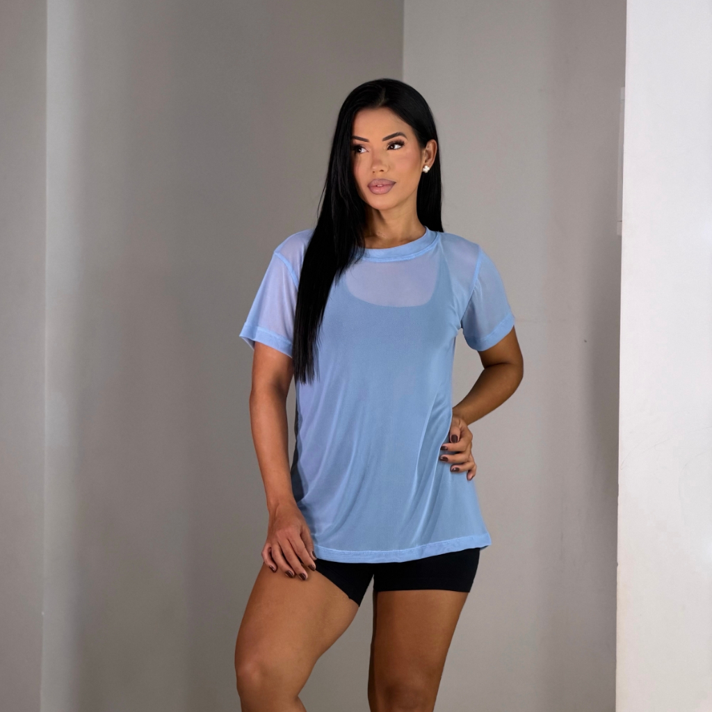 Blusa Tule Transparente Fitness Academia