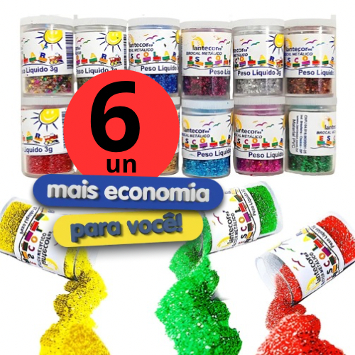 Kit 6 Glitters/Brocal para Artesanato e Resina - Cores Variadas