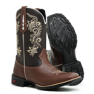 Texanas Feminina Bota Moda Texas Country Cowgirl Botina Cano Medio Bordado Bico Quadrado Confortavel